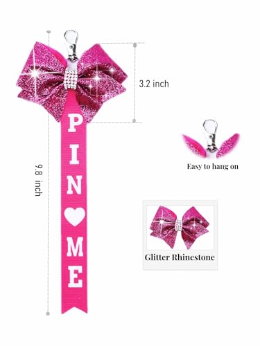Image of Cheer Pin Me Ribbon Cheerleader Pin Me Bow Cheer Bow Keychain with Rhinestones Cheerleading Sports Accessory Gift
