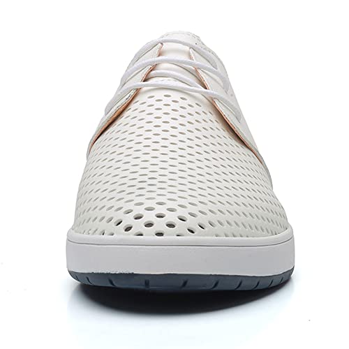 CsgrFagr Summer Style Men's Breathable Comfortable Business Lace Up Leisure Hollow Solid Leather Shoes Mens Nonslip Work Shoes Restaurant (White, 12)4