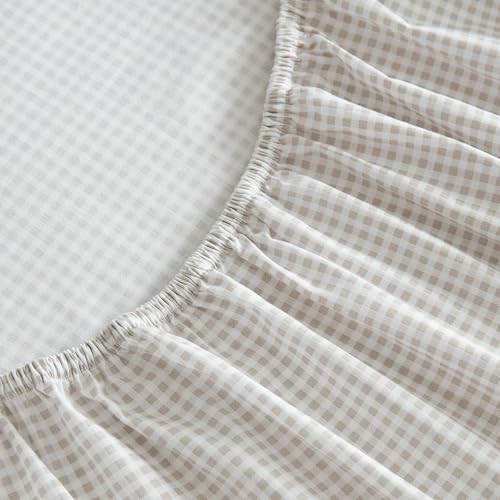 Image of Martha Stewart - King Size Sheets Set, Crisp & Tailored Cooling Sheets with a Naturally Smooth Cotton Percale Lightweight Feel - Bed Sheets with Matching Pillowcases & Fitted Sheet (Gingham Beige)