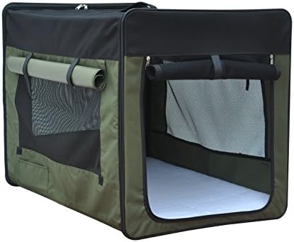 Captain Pet 22.83"Lx18.11"Wx20.87"H Light Weight Foldable Pet Soft-Sided Carrier 600D Oxford Cloth Dog Crate (Green,S:22.83"Lx18.11"Wx20.87"H)