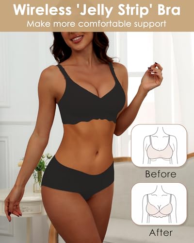 Image of HORISUN Wireless T Shirt Bra Seamless Push Up Bralette Full Coverage V Neck Comfortable Bras for Women