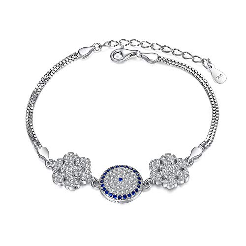 EleQueen 925 Sterling Silver CZ Double Strand Winter Snowflake Evil Eye Bracelet Box