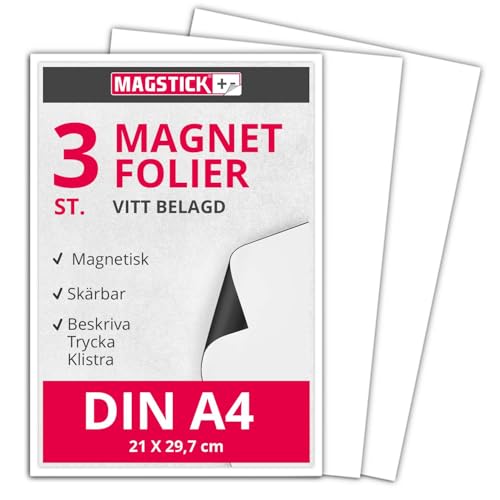 3-pack magnetfolie i DIN A4 I magnetisk, vit belagd I permanent skrivbar I för bil, lastbil I lager-skylt I dörr-skylt I mag112