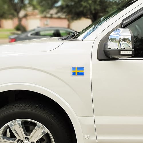 Image of Sweden Flag Sticker Emblem Swedish Decal Car Chrome Flags, 2 Pack, 3 x 2 inches