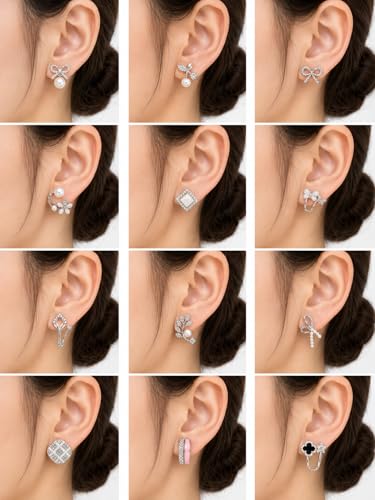 Image of Shining Diva Fashion 12 Pairs Set Earrings for Women Girls with Stylish Organizer Box | Valentine Birthday Rakshabandhan Gifts for Girls Girlfriend Wife Sister