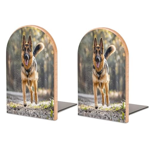 Sujetalibros de perro pastor alemán de madera resistente para estanterías 2