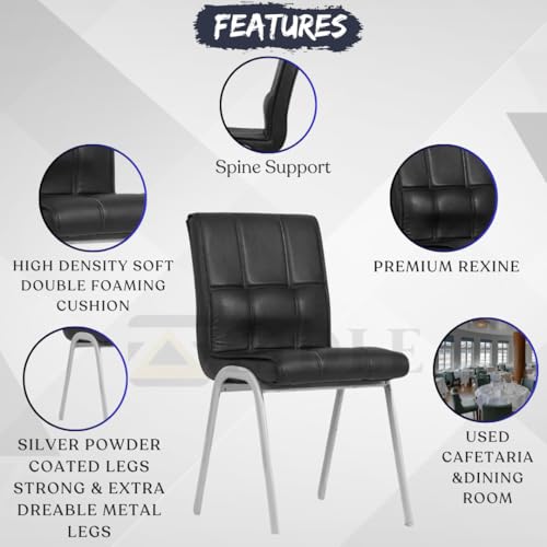 Image of Zidle Glance Visitor Dining Set of 2 Accent Chair for Home| Living| Dining Room| Leatherette Faux Leather with Cushion seat Back | Silver Coated mild Steel Frame (2, Black)