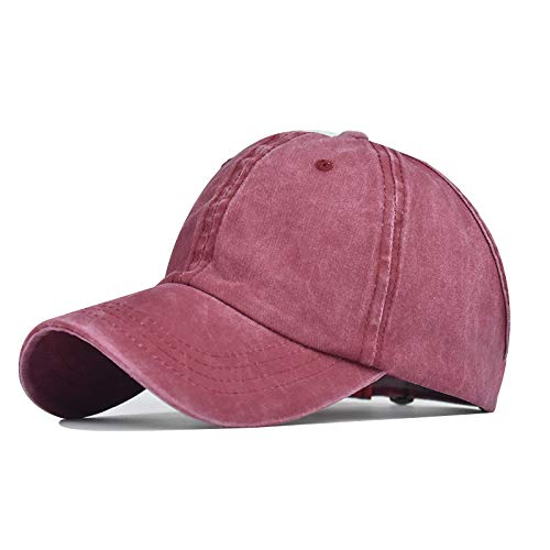 Image of SwooK Stonewash Baseball Ponytail Cap for Womens Girls High Ponytail Bun Cap Hat Half Top Sport Adjustable Cotton Women Girls Summer Sunny Sun Cap Caps (Wine Red)