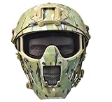 JFFCESTORE PJ Type Tactical Mask and Tactical Fast Helmet,Protective Full Face Clear Goggle Skull mask Dual Mode Wearing Design Adjustable Strap (cp+mask)