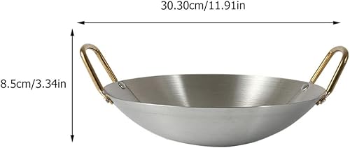 Miniatura 7 de DOITOOL Olla de acero inoxidable para freír, sartén para saltear Sartén de chocolate Olla de cocción Olla de doble asa Wok Olla de acero inoxidable