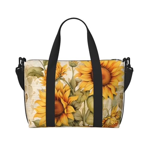 Vintage Yellow Flower Travel Duffel Bag Sunflower Carry On Tote Bag for Women Large Shoulder Weekender Overnight Bag Sports Gym Bag