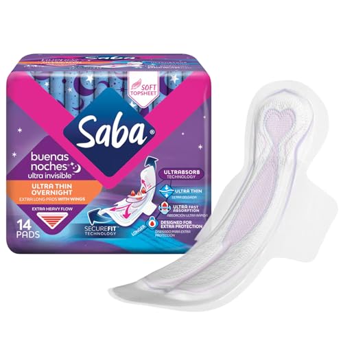 Image of SABA Ultra Invisible Ultra Thin Night Pads with Wings, Overnight Heavy Absorbency, 4-Pack of 14 Pads (56 Count)