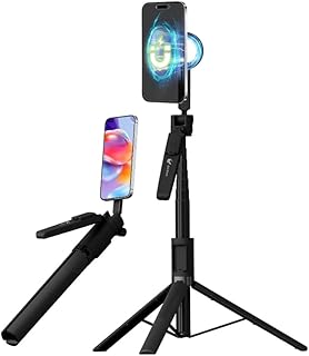 2026 4-in-1 Magnetic Selfie Stick with 360° Rotating Tripod and Wireless Remote for iPhone & Android—Portable for Travel, Carry on Selfie (Magnetic)