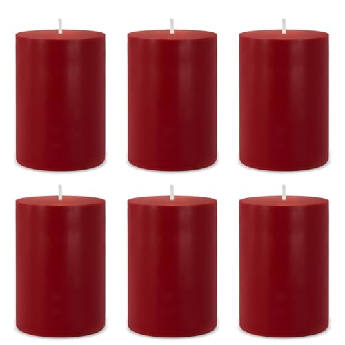 6 Packs 2.75x3.25 Inch Red Colored Pillar Candles, Unscented Dripless Non-Toxic Clean Burning Burgundy Cylinder Candles for Home Dinner Table Emergency Power Outage