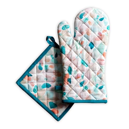 Maison d' Hermine 100% Cotton Oven Mitt & Pot Holder Set (7.5"x13" & 8"x8")