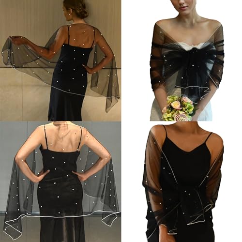 Graceful Tulle Shawl For Special Event Wrap Sheer Shawl Decoration Supplies Bride Tulle Shawl Scarf With Pearls Bead2