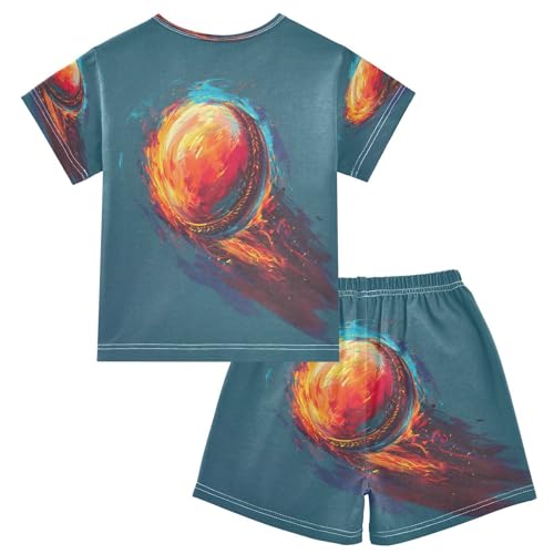 senya Short Sleeve Pajamas Sets Summer Cotton Sleepwear Flaming Cricket Ball2