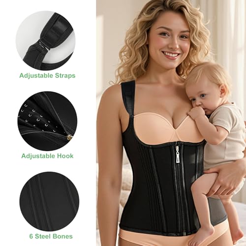 Image of YADIFEN Waist Trainer for Women,Zipper Corset Body Shaper for Tummy Control