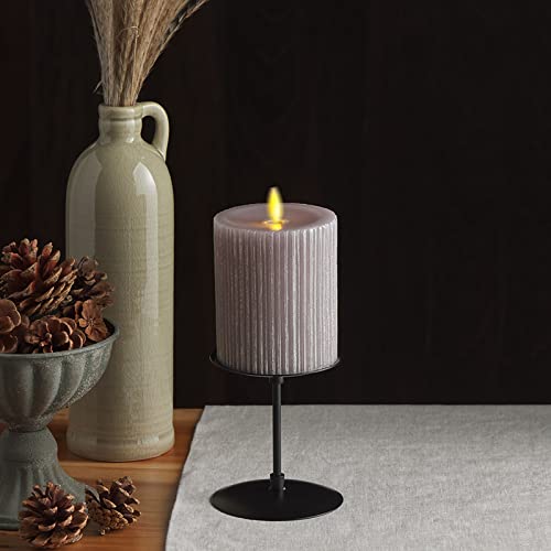 Image of Luminara Metallic Embossed Pillar, Grey Flameless LED Candle 3.25 inch x 4.5 inch, Battery Operated Real Flame Technology w /Timer Function, Paraffin Wax