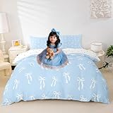 Erosebridal Cute Ribbon Bowknot Bedding Set White Bows Comforter Set Queen Blue Princess Bedding Comforter Sets for Kids Boys Girls Modern Simple Bow Knot Quilt Set Bedroom Decor