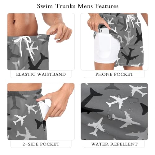Mens Swim Trunks Swim Shorts Quick Dry Beach Shorts with Compression Liner and Zipper Pocket3