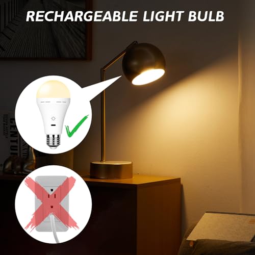 BOBOPAI USB-C Wiederaufladbare Glühbirne Mit Fernbedienung, 7W E27 Smart Akku Batterie LED Glühbirne, Touch Control Dimmbare, Mit Timing-funktion, Outdoor Camping Notlicht Mit Haken,3000k/2 pack