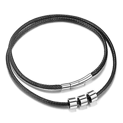 FaithHeart Braided Leather 2MM/3MM Necklace Cord for Men with Stainless Steel Snap Clasp, Waterproof Woven Wax Rope Chain for Pendant with Delicate Gift Box Length 22 Inches 10. With 3 Beads