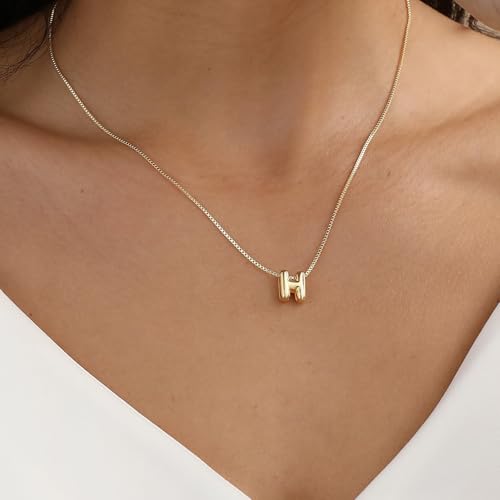Image of Gold Letter Necklace 14k Gold Plated Necklace Cute Bubble Letters Choker Necklace for Women And Girls Trendy Jewelry Gifts