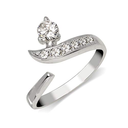JewelryWeb Solid 925 Sterling Silver Adjustable Modern Bypass Cubic Zirconia Toe Ring (8mmx15mm)
