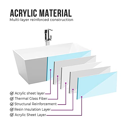 Vanity Art Contemporary White Acrylic Freestanding Soaking Tub #TOP17