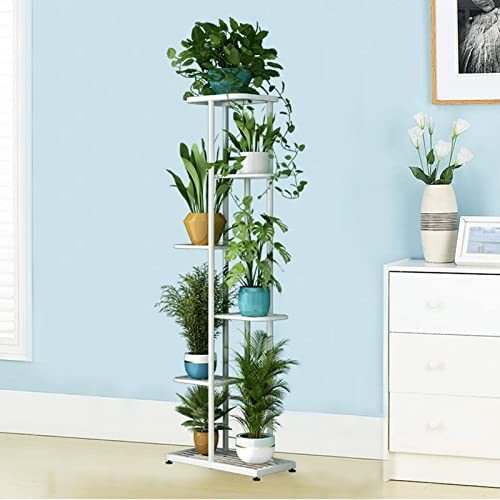 Image of LINZINAR Plant Stand Metal 6 Tier 7 Potted Multiple Flower Pot Holder Shelf Indoor Outdoor Planter Display Shelving Unit for Patio Garden Corner Balcony Living Room (6 Tier 7 Potted, White)