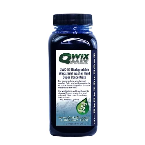 Qwix Mix Windshield Washer Fluid Concentrate, 1 Bottle Makes 55 Gallons - 100% Biodegradable Grime & Dirt Remover, Superior Commercial Grade Glass Cleaner, Single