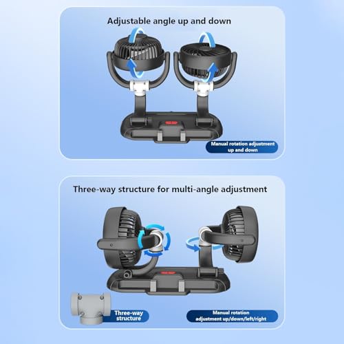 Ventilateur portable voiture double tête rotative silencieux 3 vitesses USB