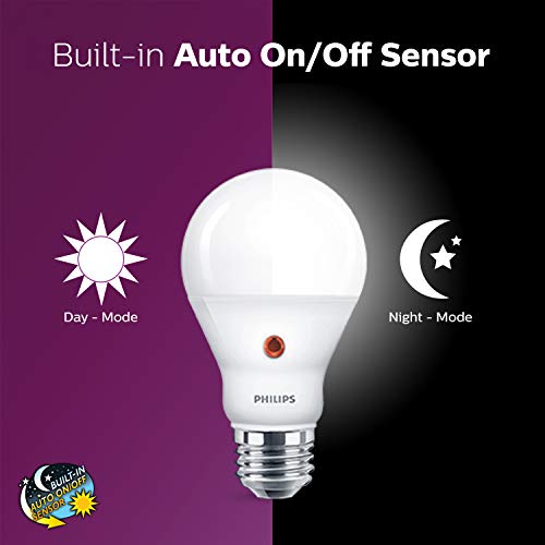 Philips LED Dusk-To-Dawn Outdoor A19 Light Bulb, Flicker-Free, 800 Lumen, Soft White Light (2700K), 8W=60W, E26 Base, 3-Pack - image 3