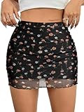 Avanova Women Floral Boho Sexy Mesh Bodycon Tight Mini Skirt High Waisted Short Skirt Black LX05 Medium