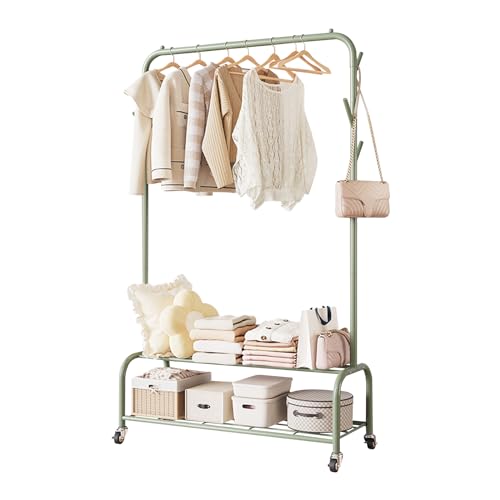 Portant à vêtements en métal avec étagère basse et roulettes pour dressing