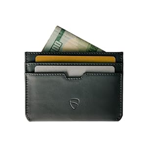 Vaultskin MOORGATE Slim Card Holder – Minimalist Leather Wallet, RFID Blocking Sleeve, Fits Front Pocket, for Men and Women (Jet Black)