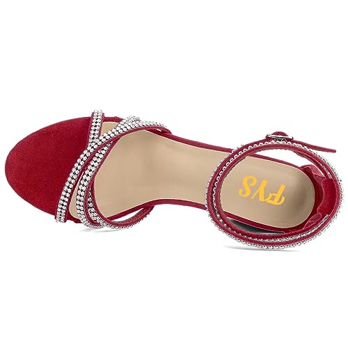 FYS Women's Glitter Rhinestone Strappy Heeled Sandal Open Toe Ankle Strap Mid Heels Dress Wedding Party Daily Shoes Size 4-16 US4