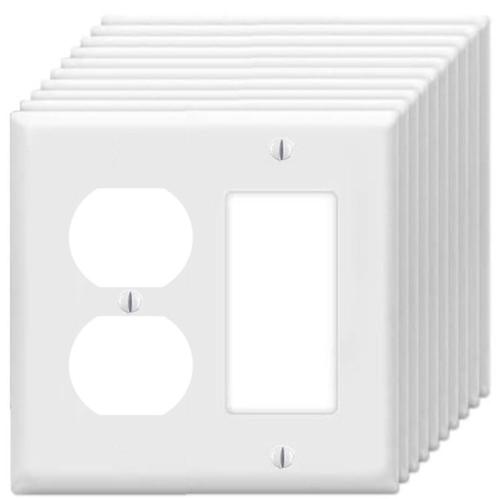 Duplex Outlet/Decorator Rocker Light Switch Wall Plates 2-Gang Switch Outlet Electrical Cover Plate Unbreakable Thermoplastic Faceplate for Light Receptacle Outlet Switch, White (10 Pack)
