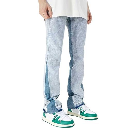 Jeans patchwork homme avec ceinture style floral et fermeture éclair jambe pantalon denim casual