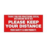 Vinyl Wall Decal Please Keep Your Distance, Safety Attention Sign with Social Distancing Warning Sticker for Business Offices Stores Storefront Customers (Red, 5' x 12')