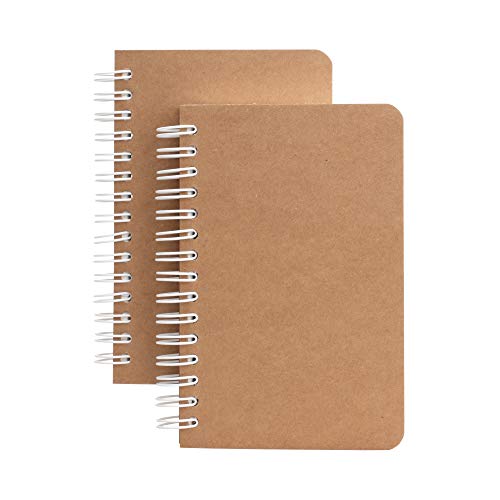 Image of TWONE Kraft Cover Lay Flat Spiral Notebooks - Two Pack - 3.5 inch x 5.5 inch - 180 Blank Pages - 90 Sheets - Easy to Carry
