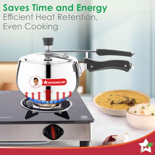 Image of Wonderchef Nigella Triply Stainless Steel Pressure Cooker 3L, Inner Lid, Gas, Induction Compatible & Ceramic Cooktop, ISI Certified, Contour Collection, Uniform Heating, 5-Year Warranty