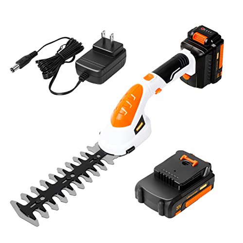 Heyworkコードレスヘッジトリマー - 20V電動ブッシュトリマー ショートヘッジトリマー。20Vシュラフトリマー 2AHバッテリーと充電器が付属。
