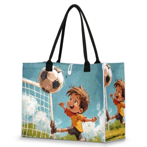 Boys Playing Football Tote Bag for Women Large Beach Bag Reusable Tote Bags for Work Travel Beach Shopping