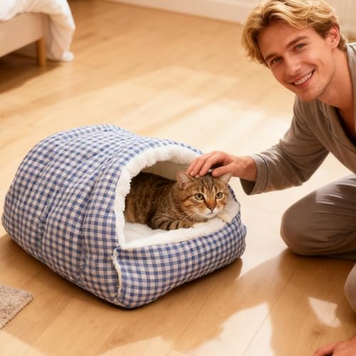 Katzenhöhle- weicher Schlafsack aus Fleece mit abnehmbarer Matte | warm und bequem | Katzenhaus, rutschfest und waschbar, für Wohnzimmer, Hof oder Balkon-2