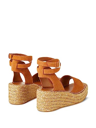 Womens Brown Padded Platform 1-1/2" Woven Ankle Strap Margot Square Toe Wedge Buckle Leather Espadrille Shoes 392