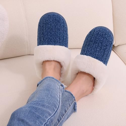 Image of Evshine Warm Knit House Slippers for Women Comfy Wool-Like Lined Chenille Slippers with Memory Foam and Indoor Outdoor Soles