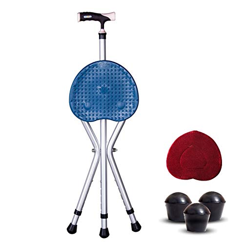 Folding Cane Seat Combo 400 lbs Capacity Portable Cane Stool Handy Folding Crutch Chair Seat 3 Legs Height Adjustable Heavy Duty Thick Aluminum Walking Stick Tall Unisex for Elderly Travelon Blue - Thumbnail 2