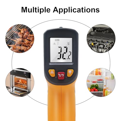 Foto von KETOTEK Infrarot Thermometer, Digitale Laser Temperaturmessgerät IR pyrometer -50 bis 600°C(-58 bis 1112°F) Lebensmittel Berührungslos Temperaturpistole für Kochen/Barbecue Gelb